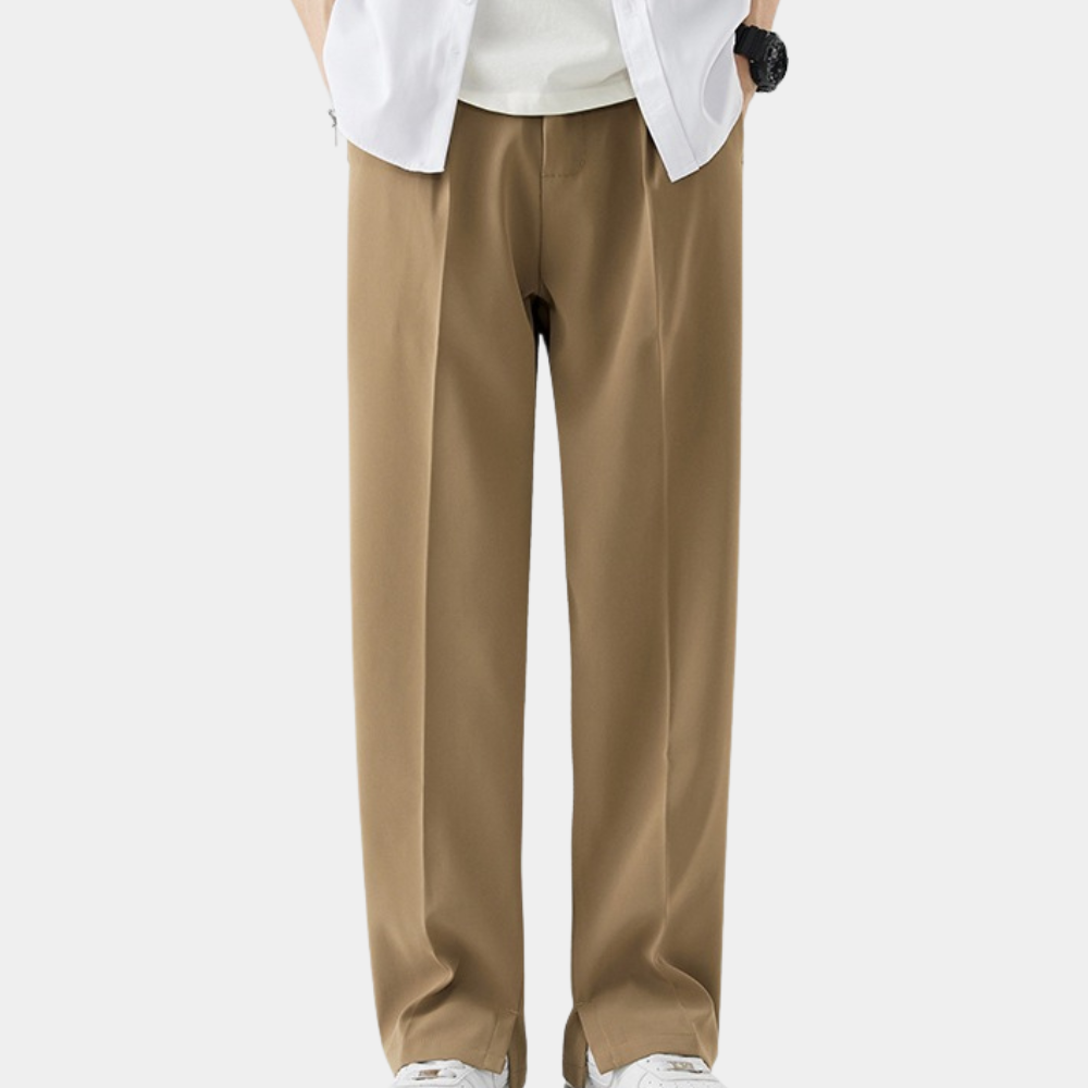 Men's relaxed fit trousers close-up fabric view