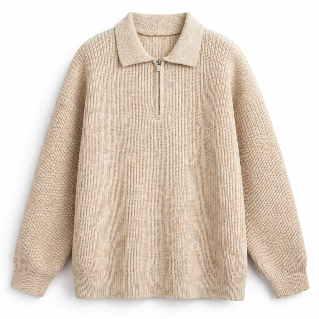 Ribbed knit quarter-zip jumper front view