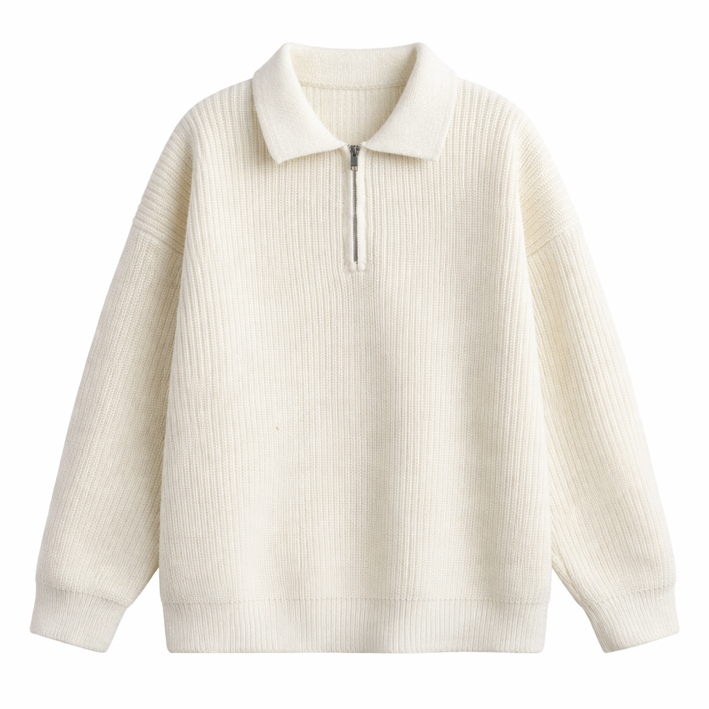 Quarter-zip jumper styled with jeans