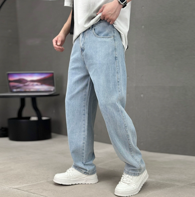 Men's straight-fit denim jeans side view