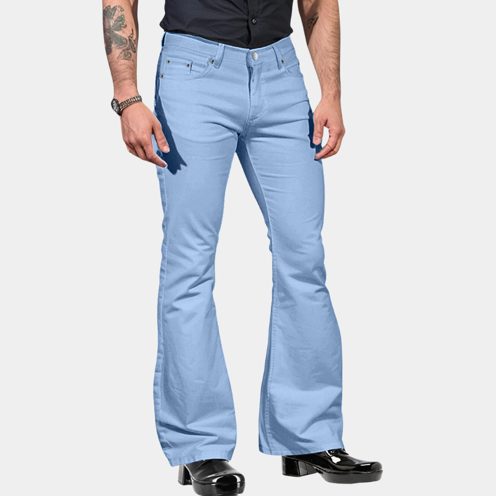 Men's flared trousers styled with a jacket