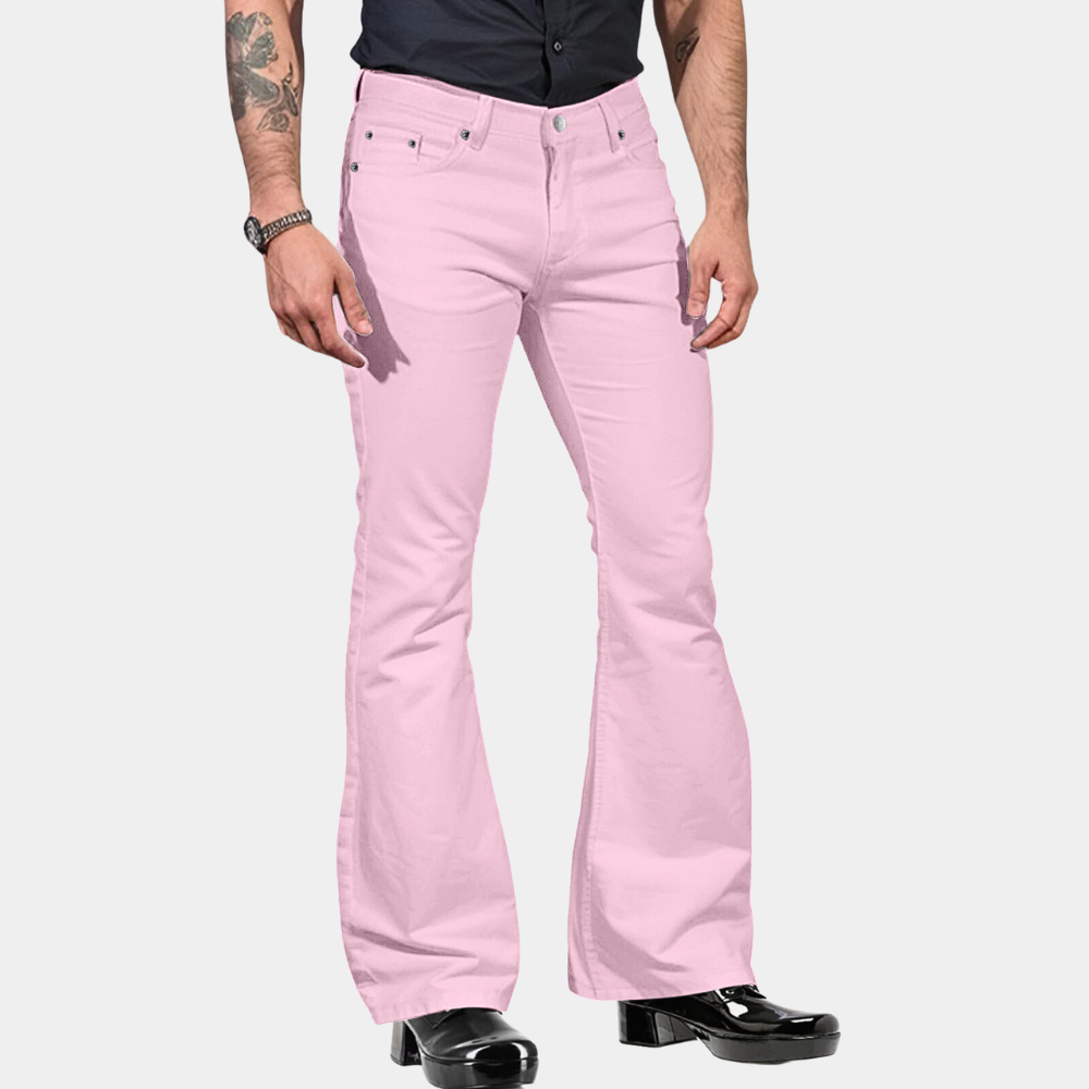 Men's flared trousers styled with boots