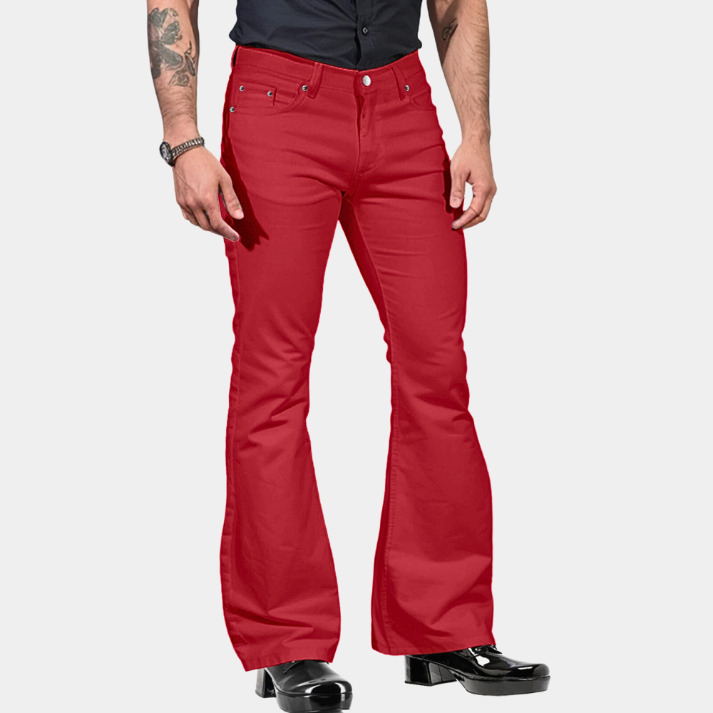 Men's flared trousers close-up of leg flare