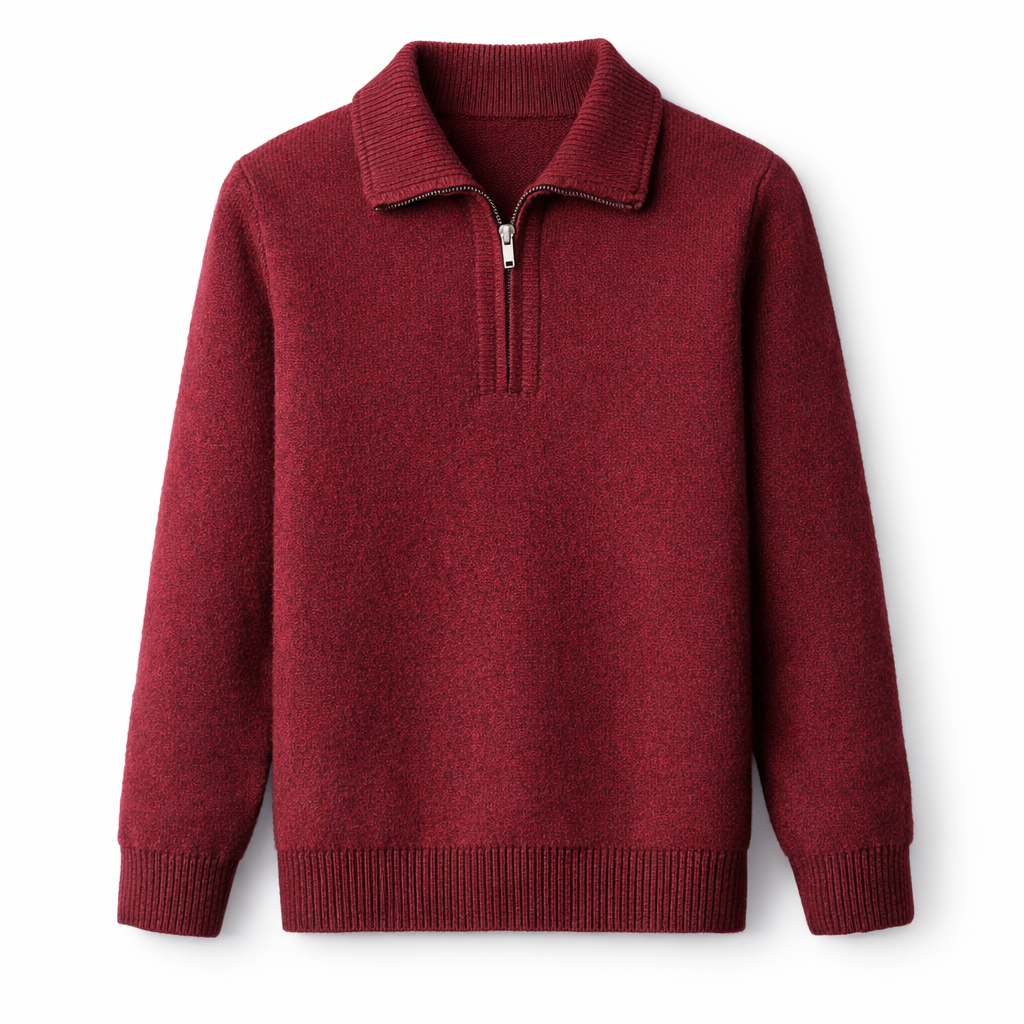 Ribbed knit quarter-zip jumper front view