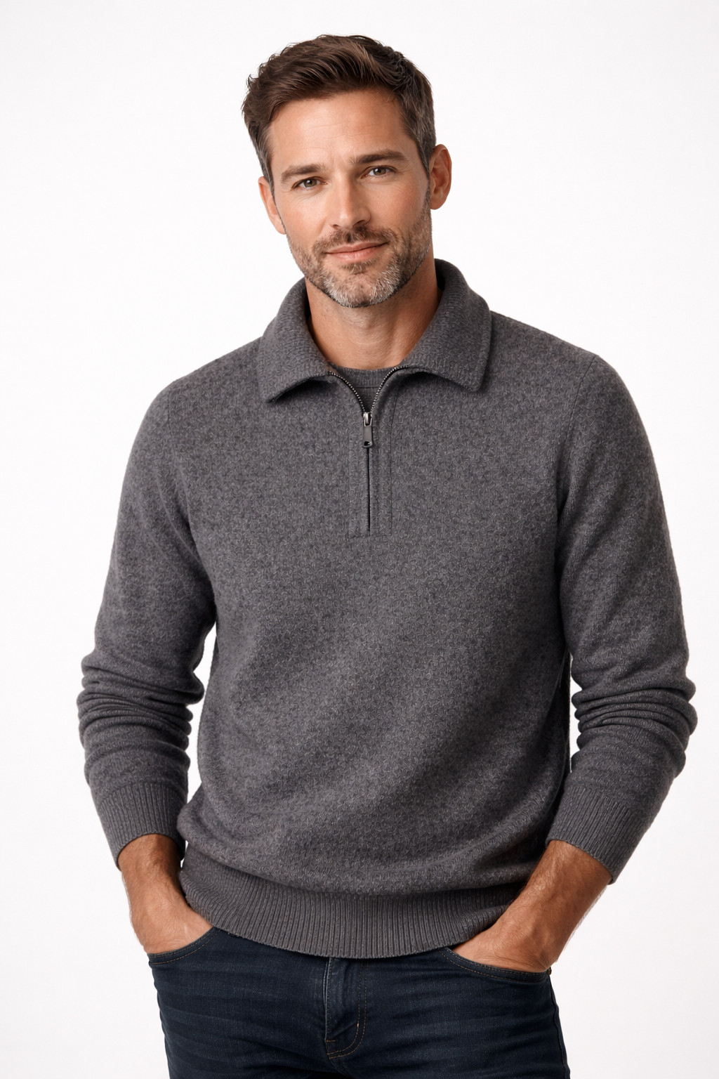 Full length view of ribbed knit jumper