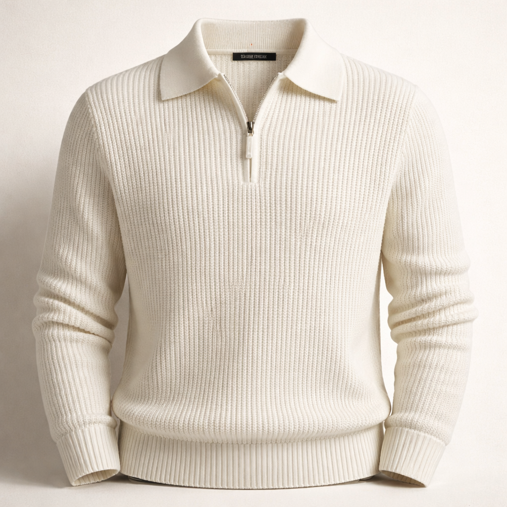 Ribbed knit quarter-zip jumper front view