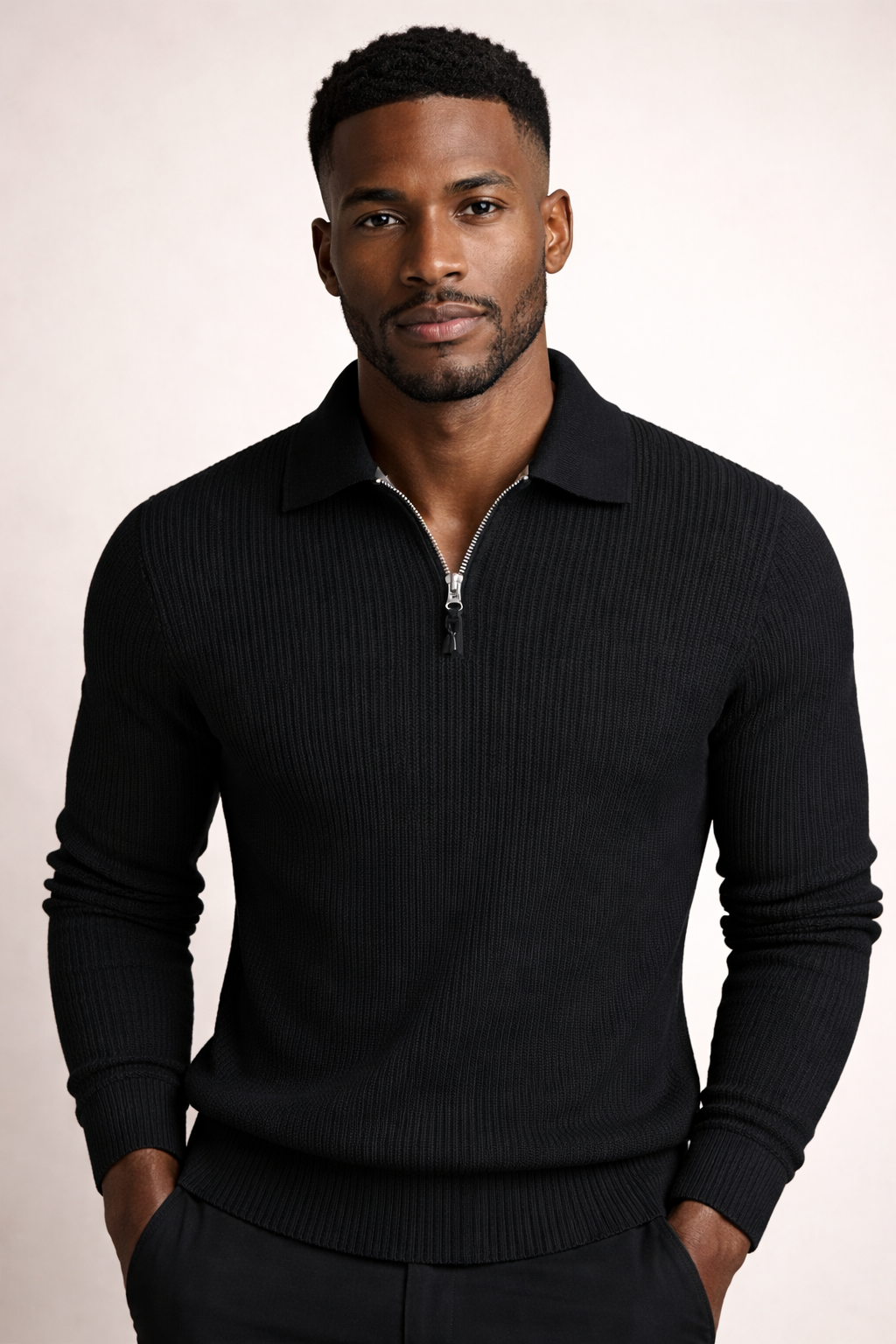 Ribbed knit jumper styled with jeans