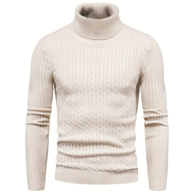Men's ribbed knit turtleneck jumper front view