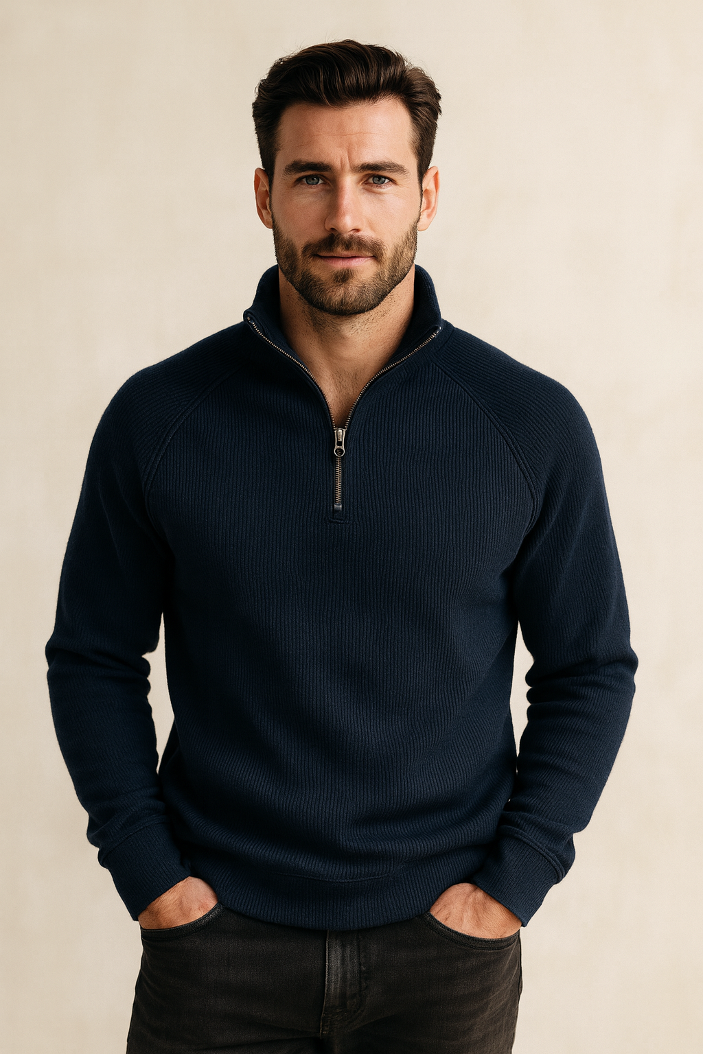 Quarter-zip jumper in beige colour