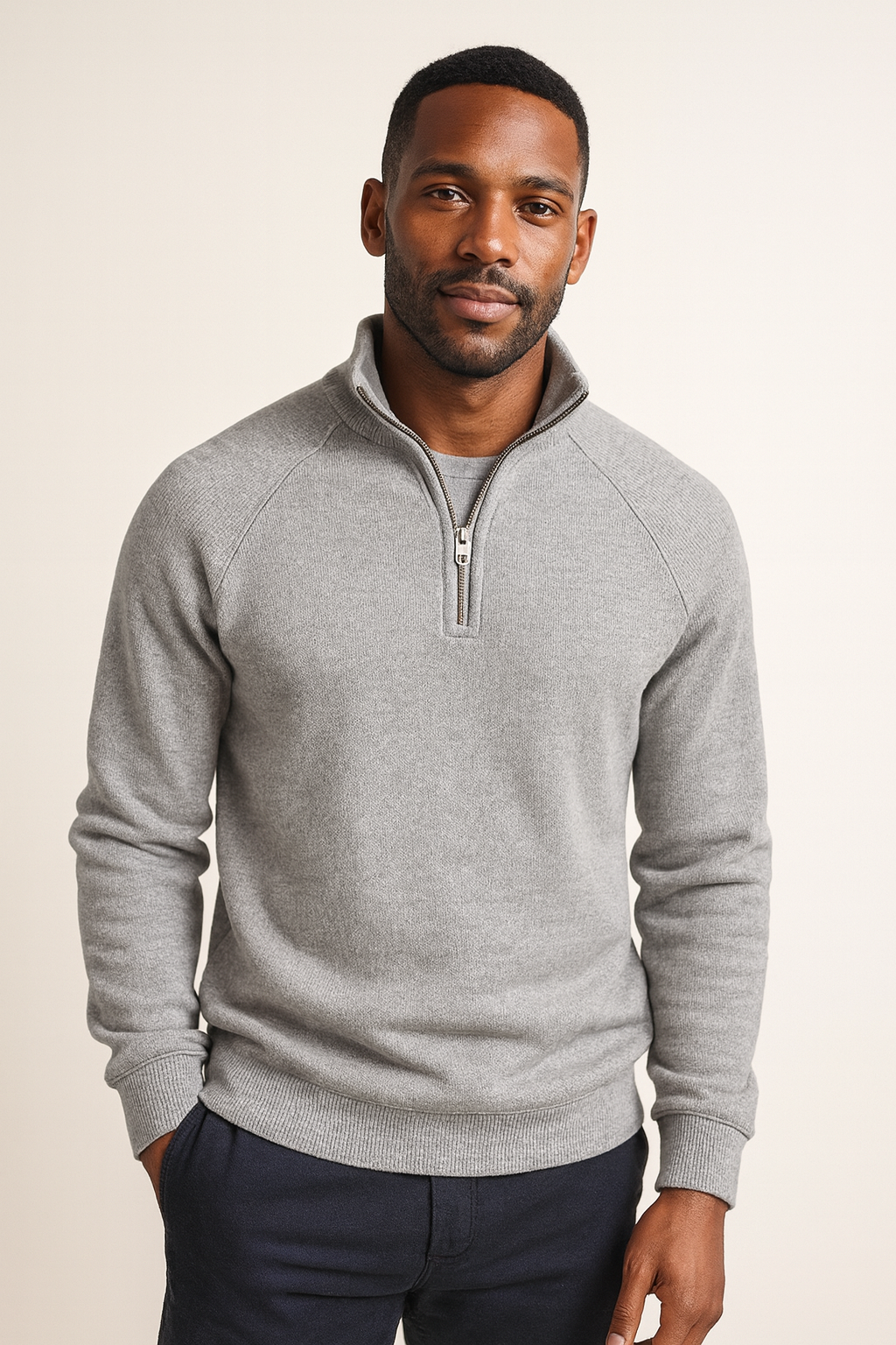 Quarter-zip jumper in light grey colour