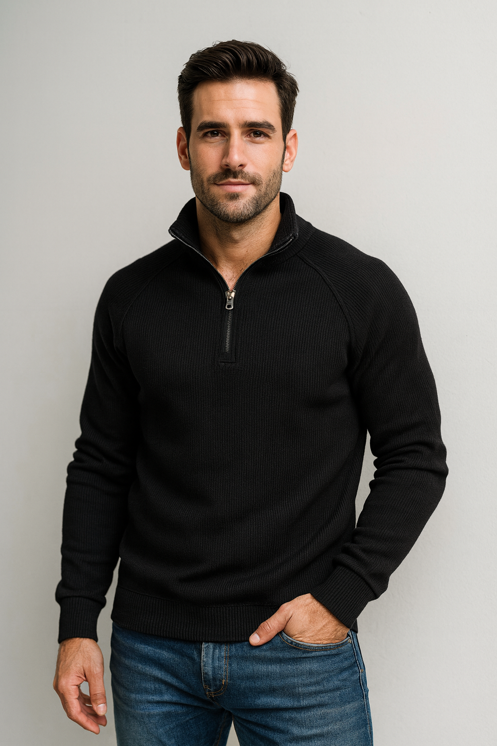 Quarter-zip jumper in army green colour