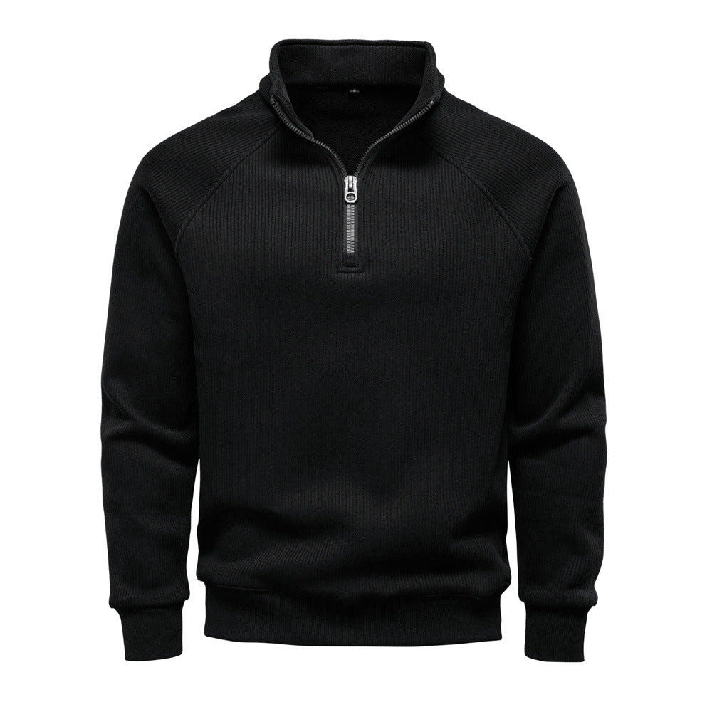 Close-up of ribbed collar and zip