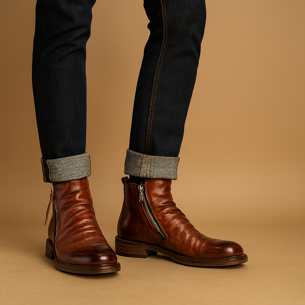 Men's ankle boot sole showing non-slip tread