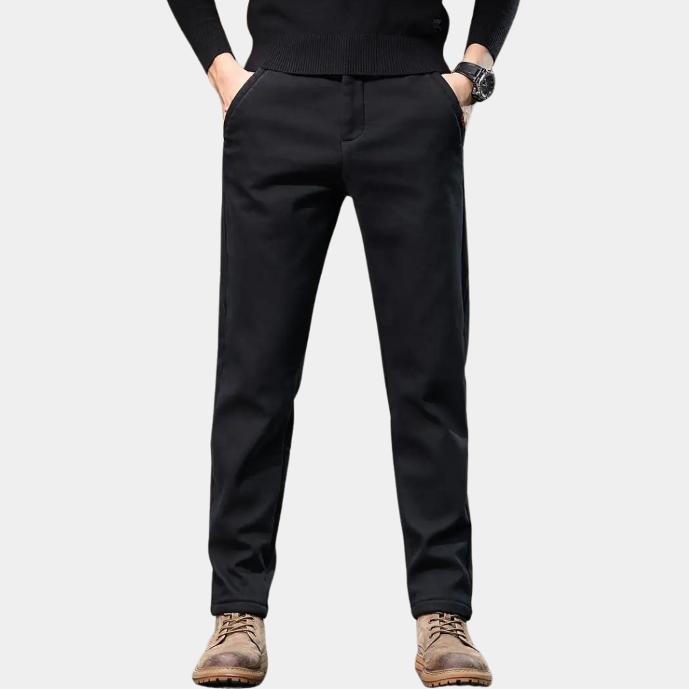 Close-up of trouser pocket and zip detail