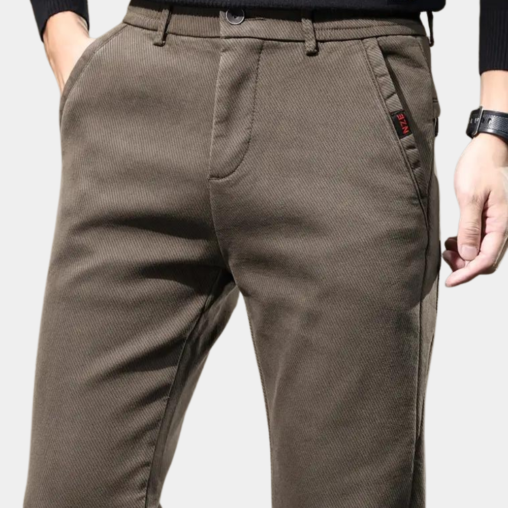 Men's slim fit trousers styled with shirt