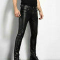 Black faux leather trousers front view