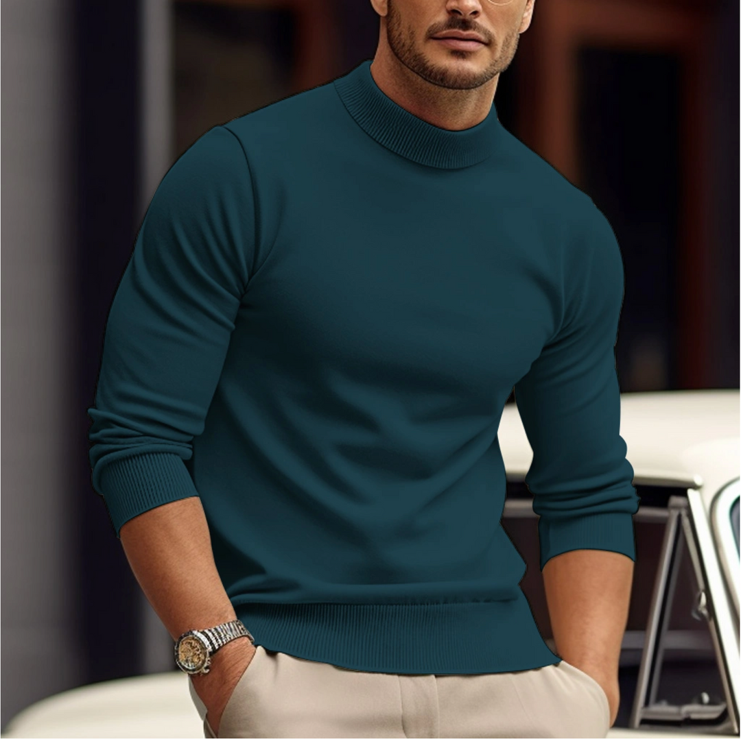 Slim fit knit jumper with high collar front view