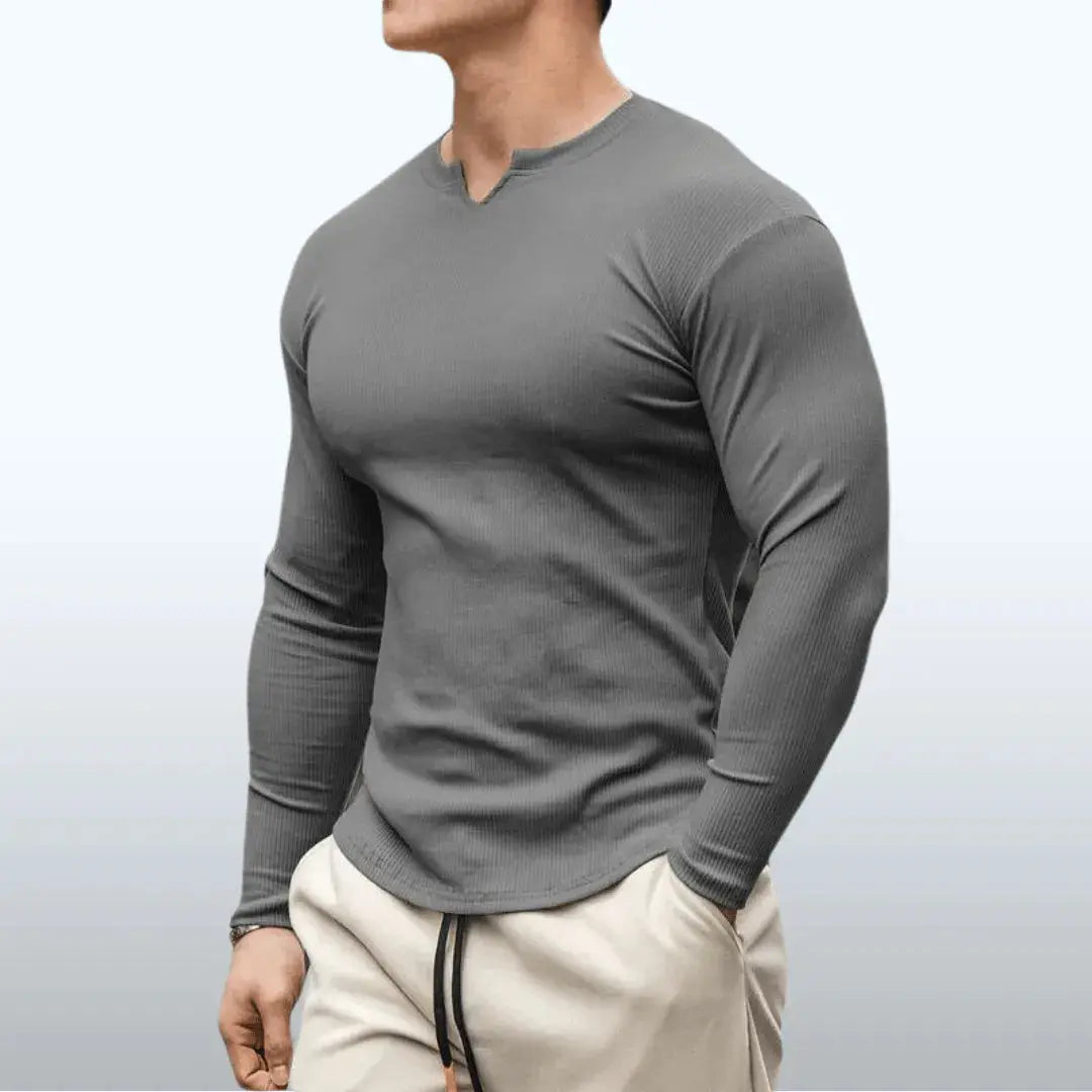Men's slim fit long sleeve top back view