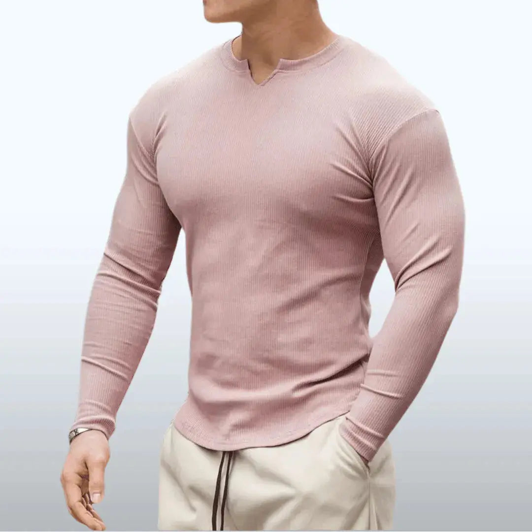 Man wearing slim fit long sleeve top