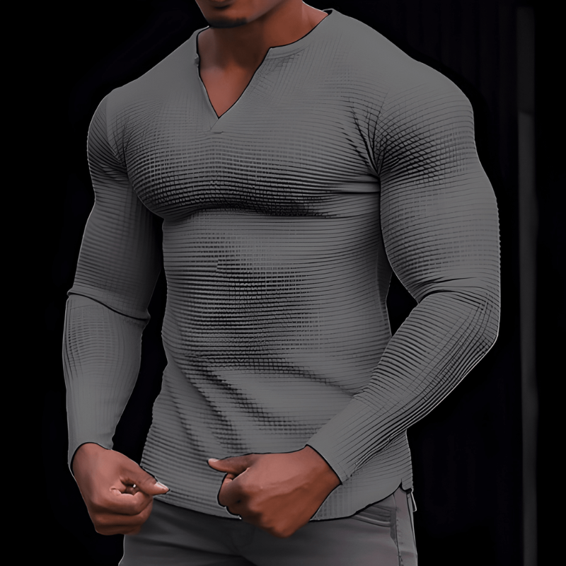 Men's slim fit long sleeve V-neck shirt back view