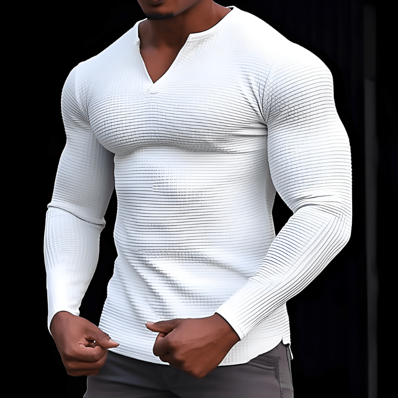 Men's V-neck shirt styled with jeans
