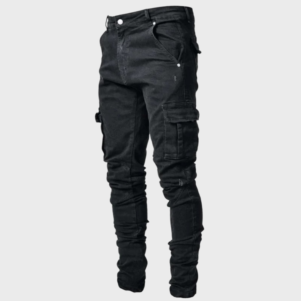 Men's slim fit cargo jeans front view