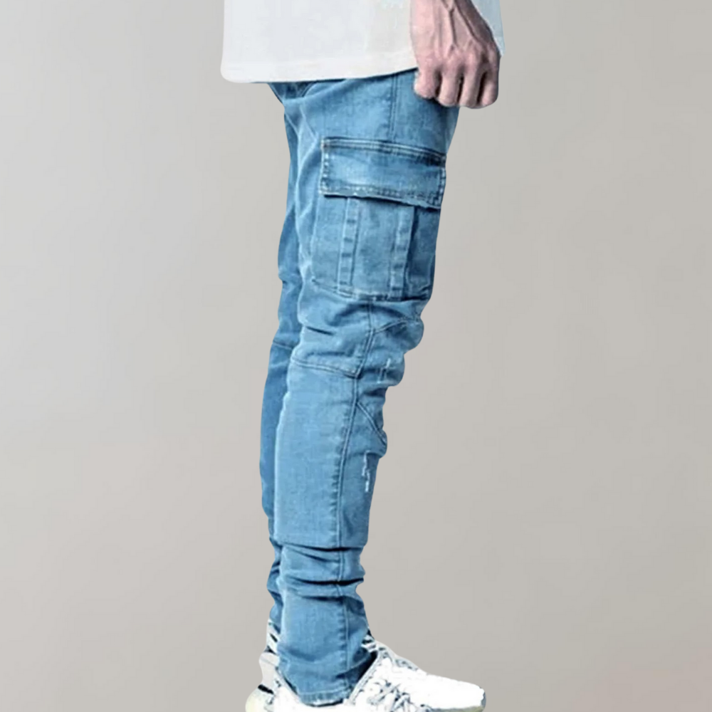 Men's slim fit cargo jeans in blue