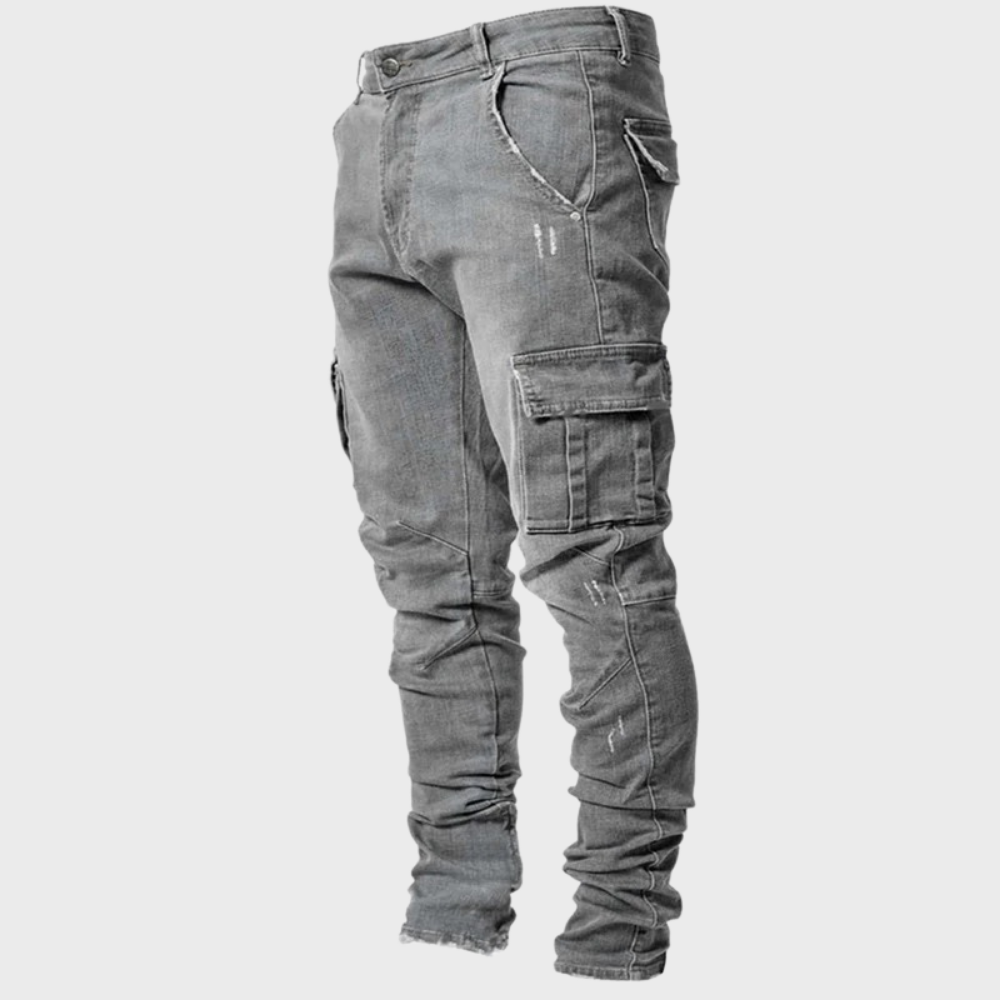 Men's slim fit cargo jeans in grey