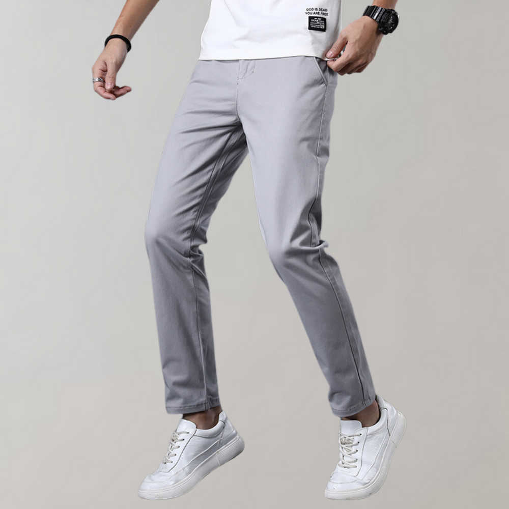 Men's chino trousers styled with jumper