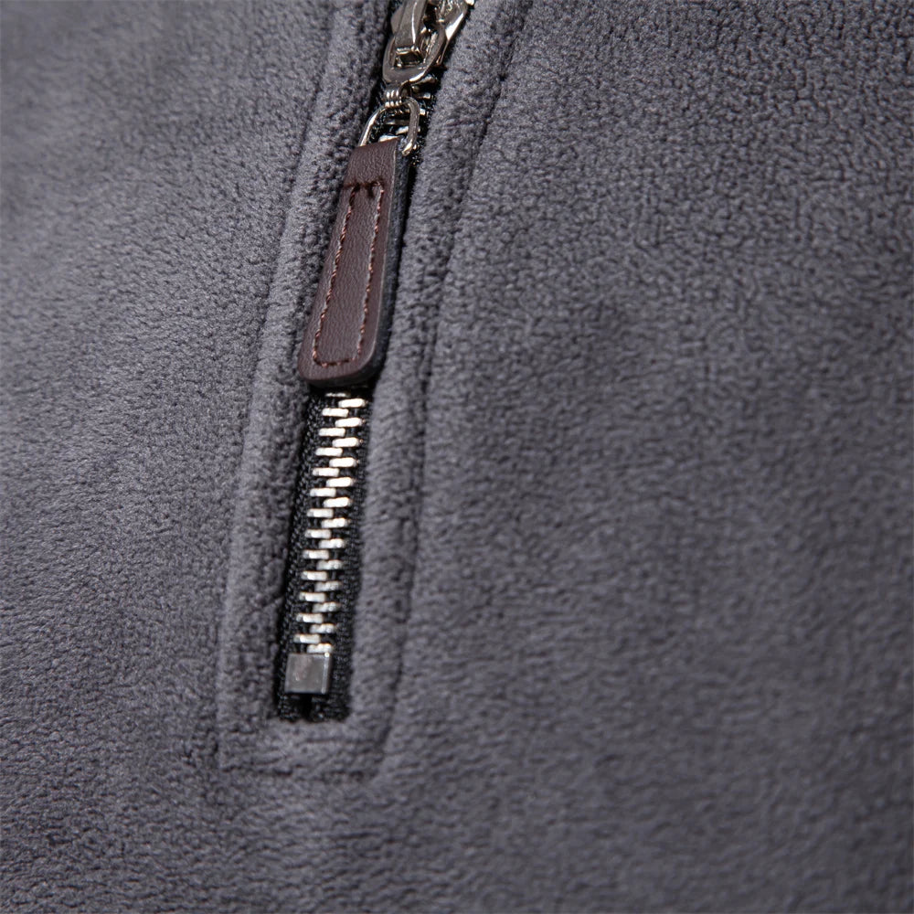 Fleece quarter-zip pullover close-up of collar