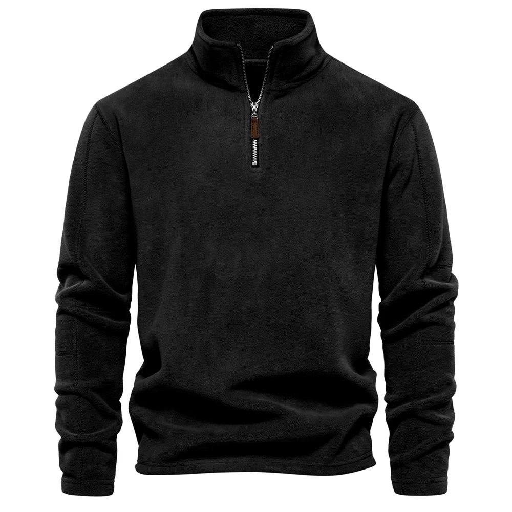 Fleece quarter-zip pullover worn by model
