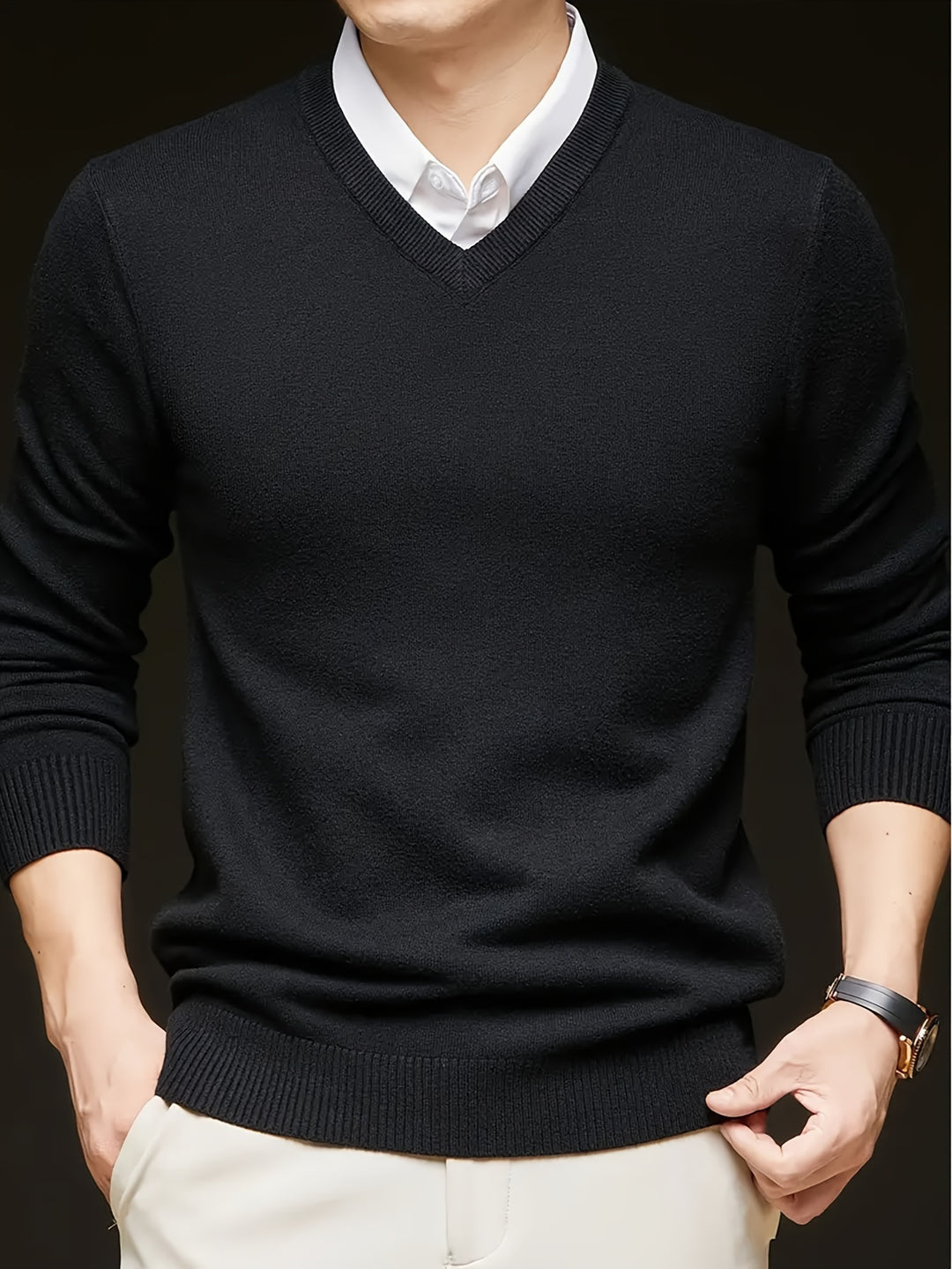 Men's V-neck knit jumper back view