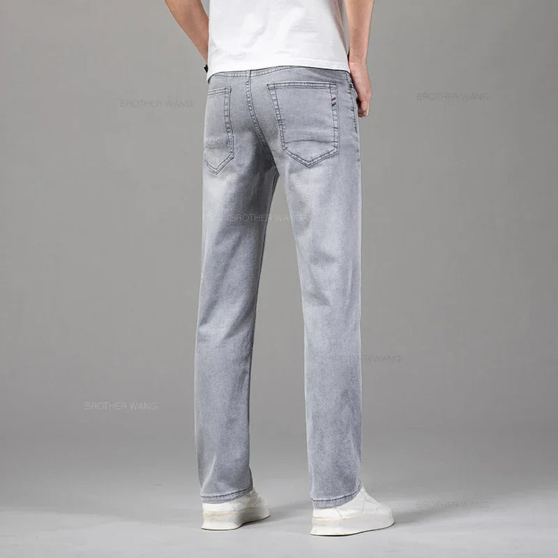 Men's straight fit stretch denim jeans front view
