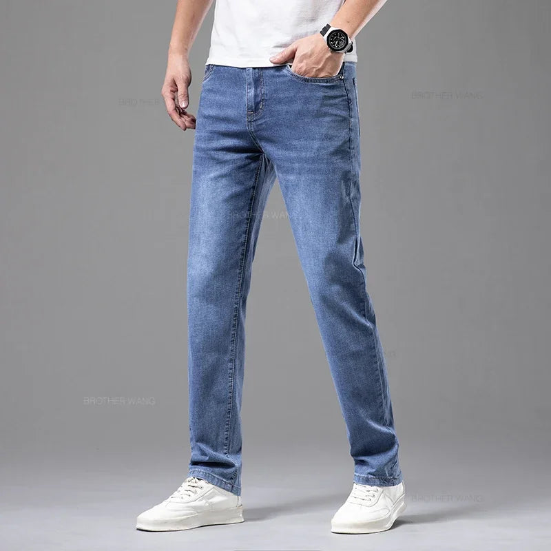 Close-up of stretch denim jeans fabric texture