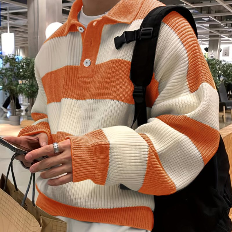 Orange and white striped jumper detail