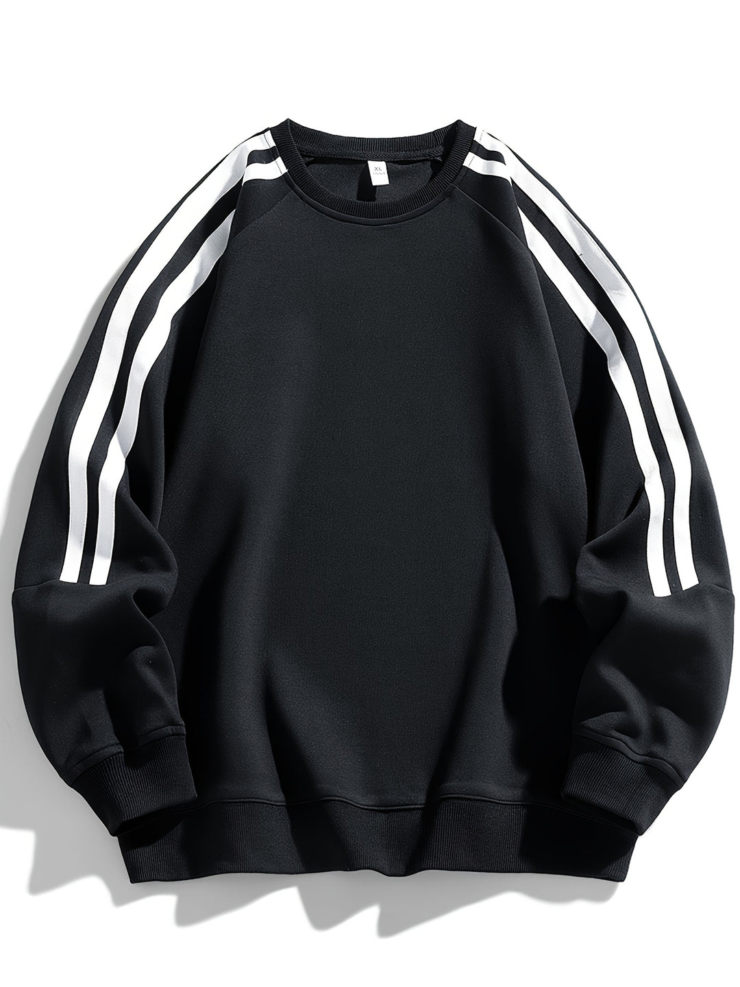 Men's striped crew neck sweater back view