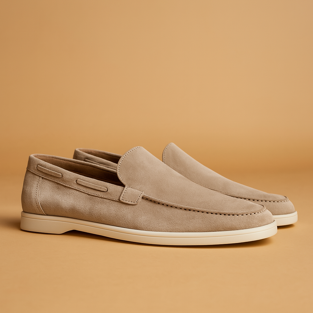 Brown suede-look slip-on shoe front view