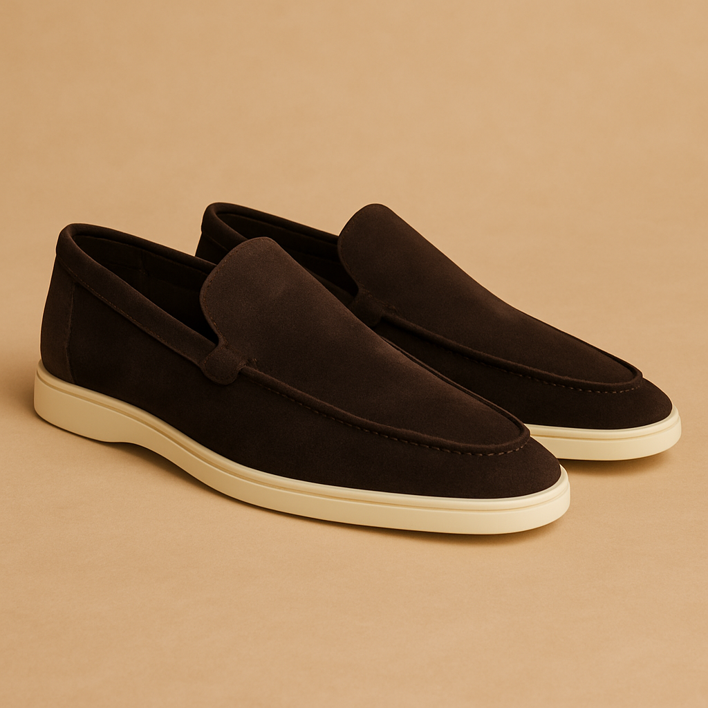 Navy suede-look slip-on shoe close-up