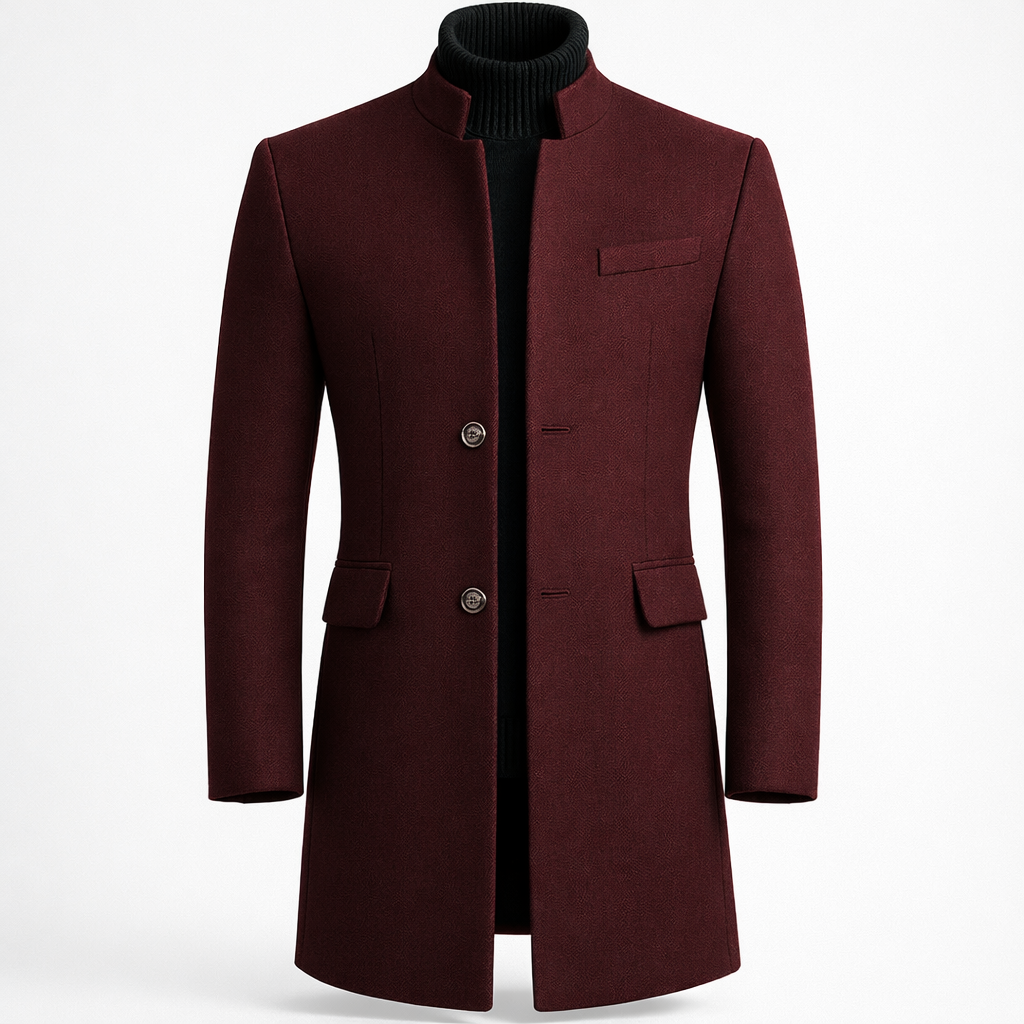 Long tailored overcoat front view