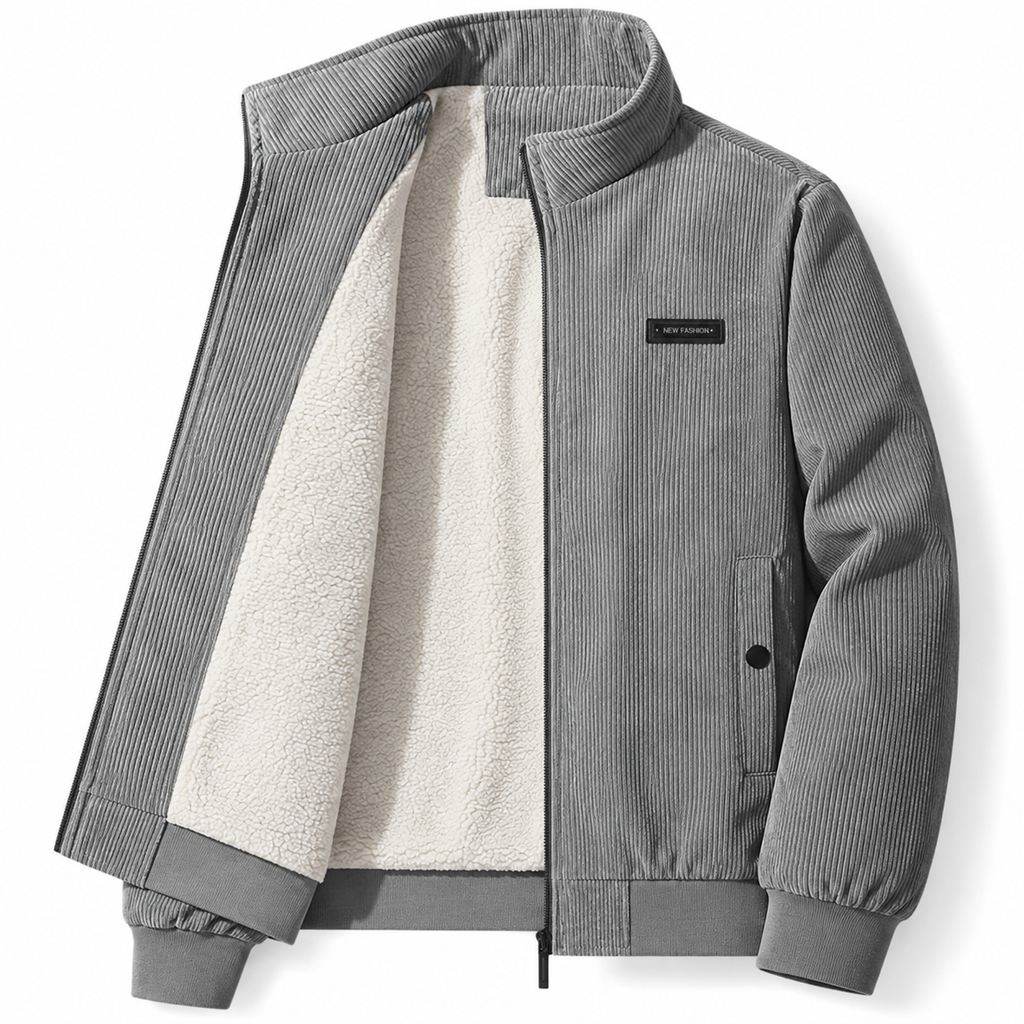 Grey teddy-lined winter jacket front view