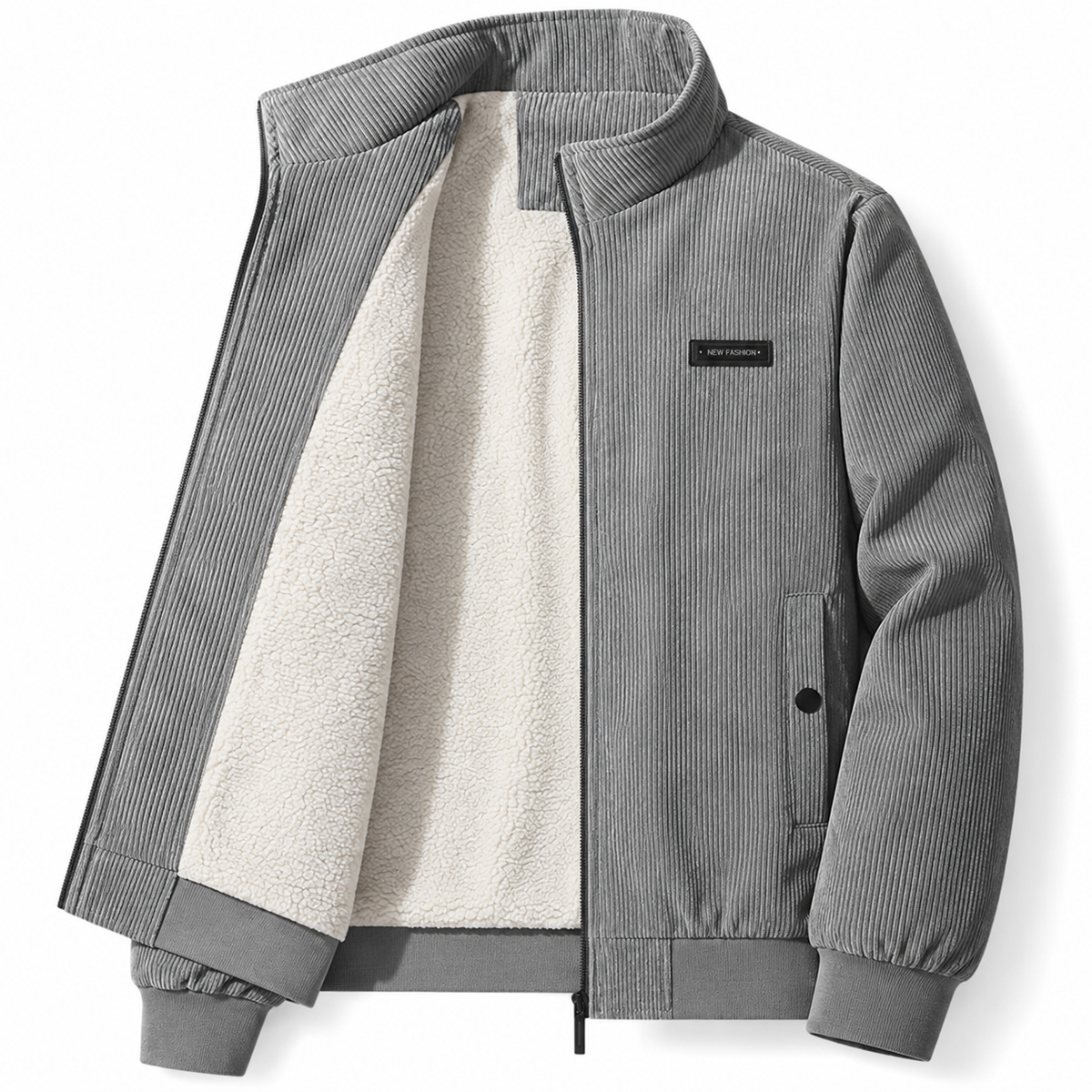 Grey teddy-lined winter jacket front view