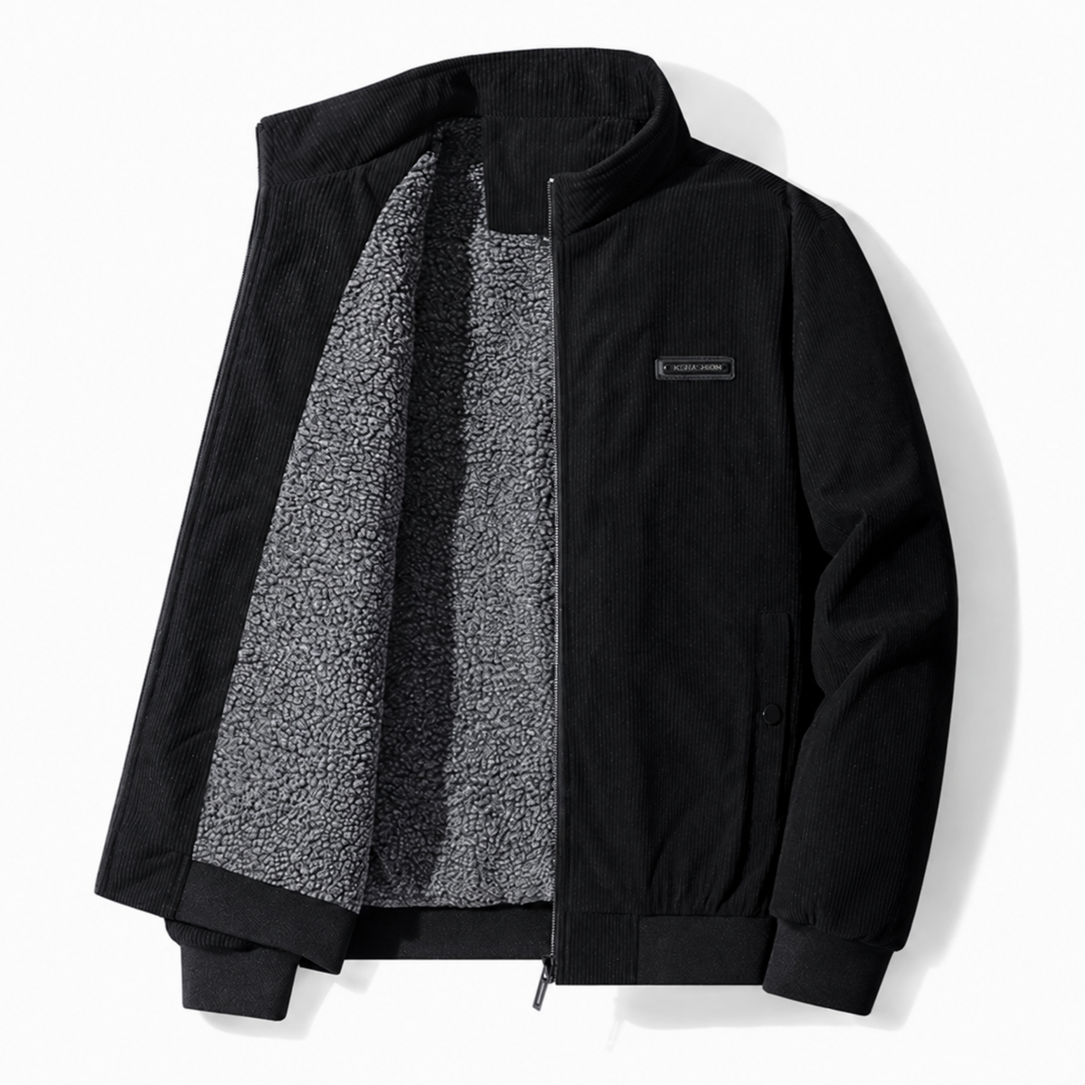 Black winter jacket styled with jeans