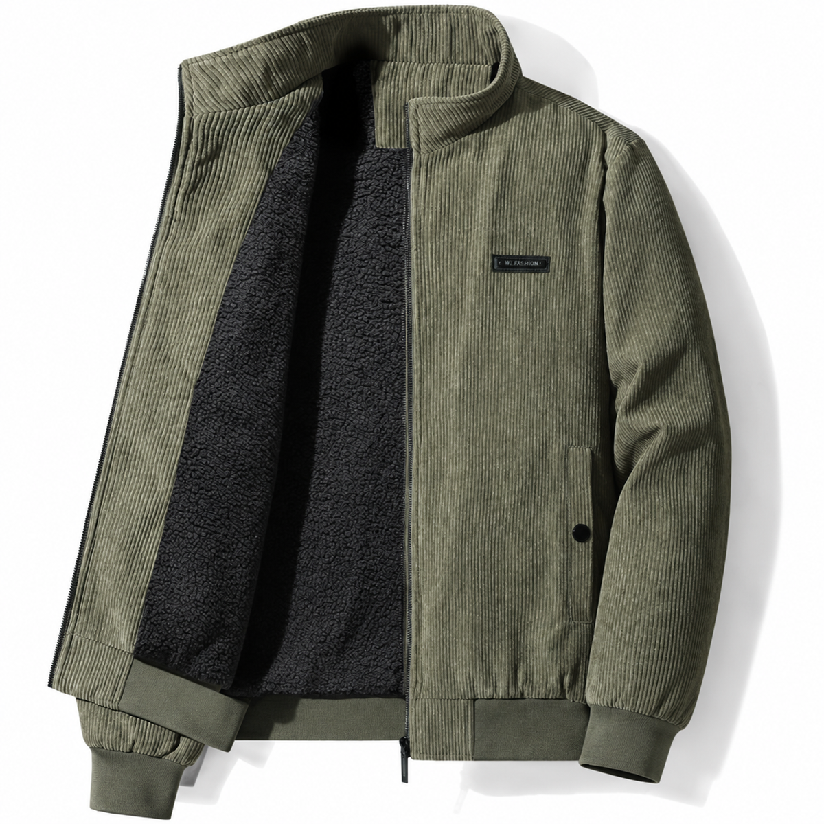 Green winter jacket close-up of zip
