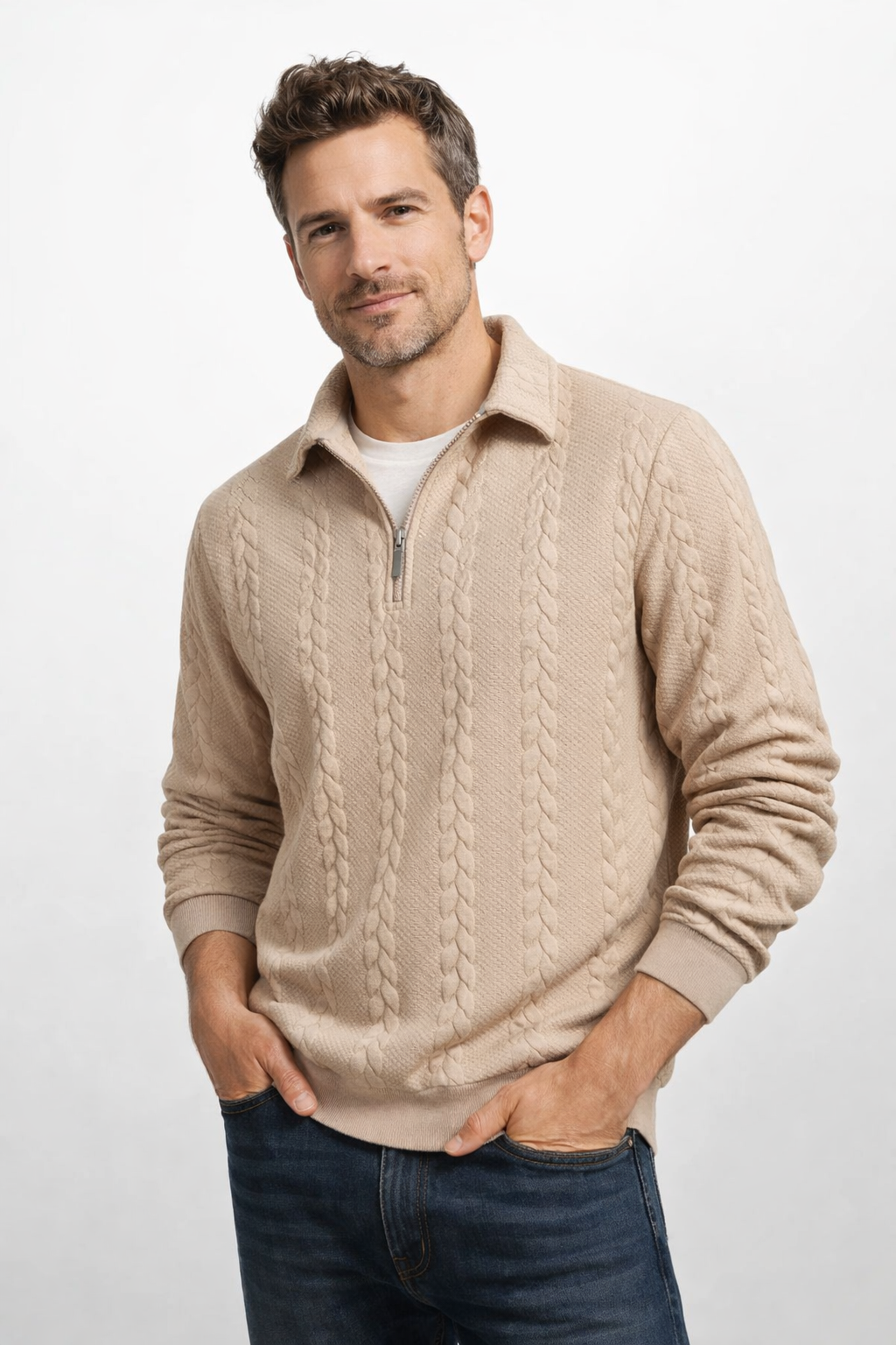 Quarter-zip sweatshirt full length view
