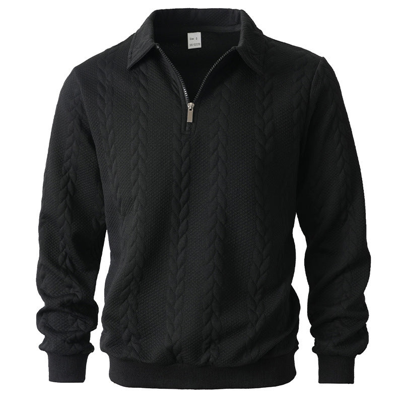 Quarter-zip sweatshirt worn outdoors
