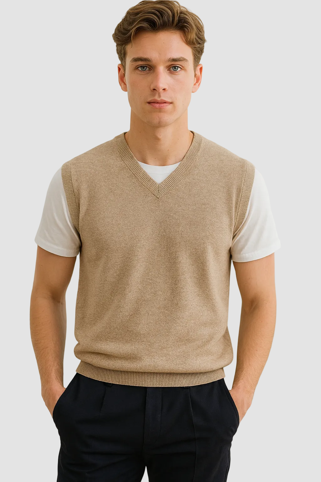 Men's V-neck knitted sweater vest front view