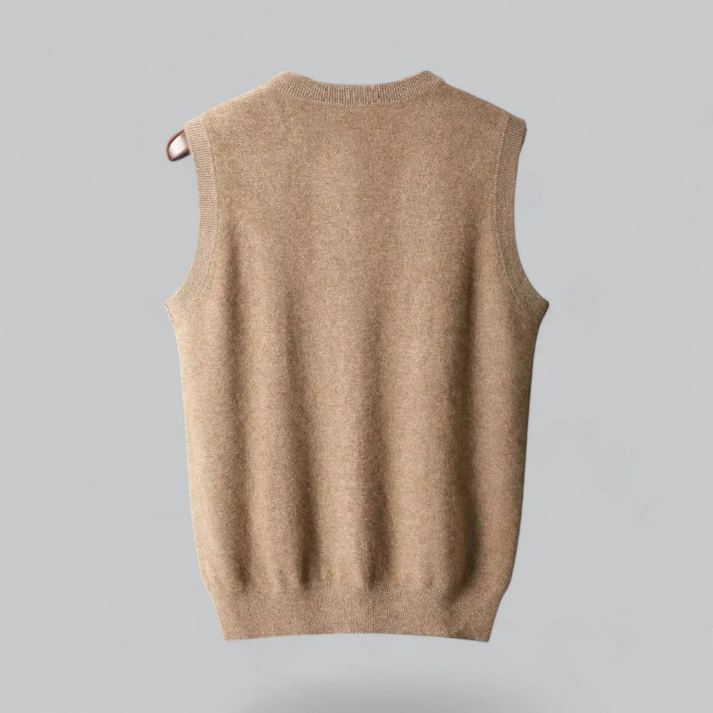 Close-up of V-neck knit sweater vest fabric