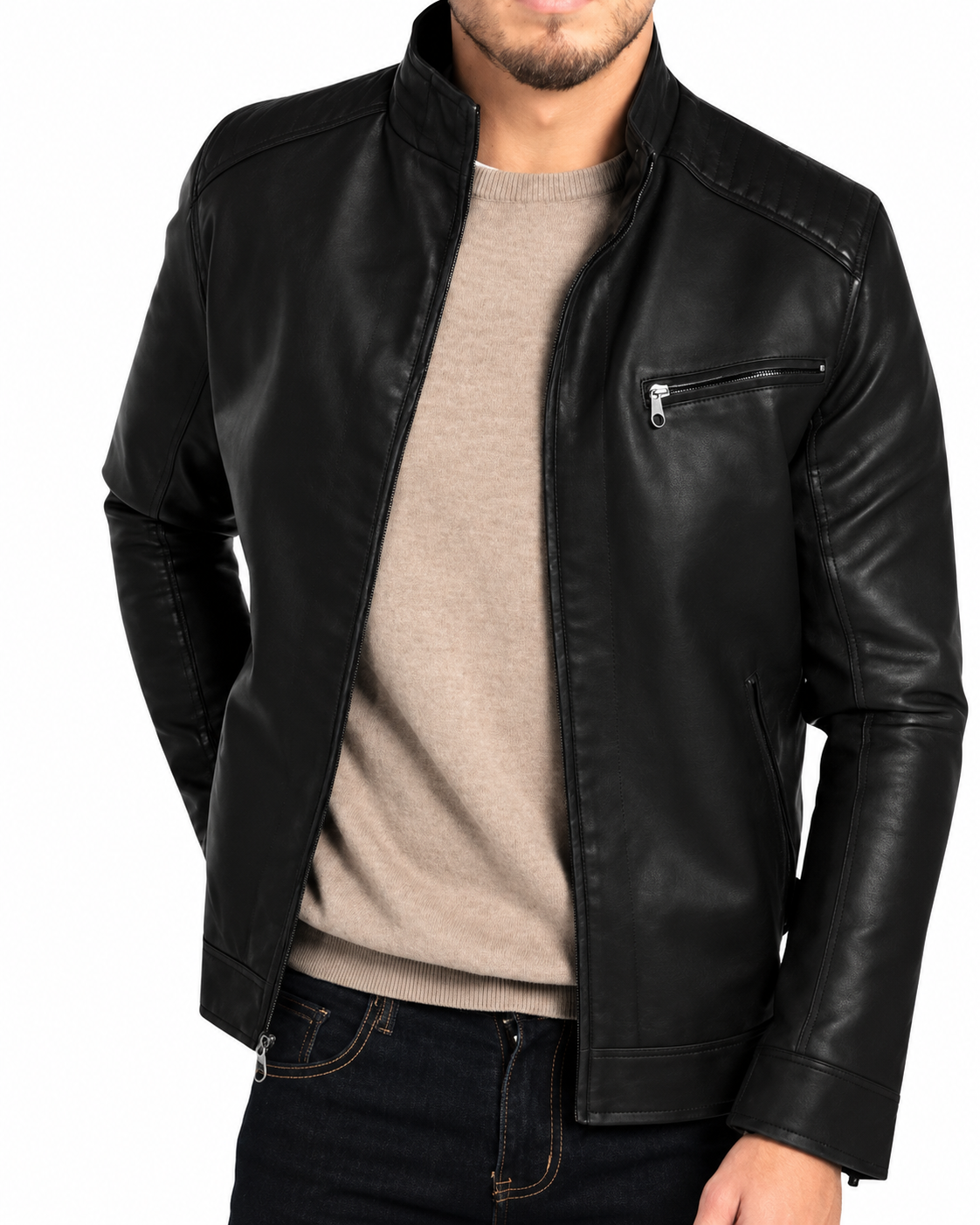 Men's vegan leather jacket front view