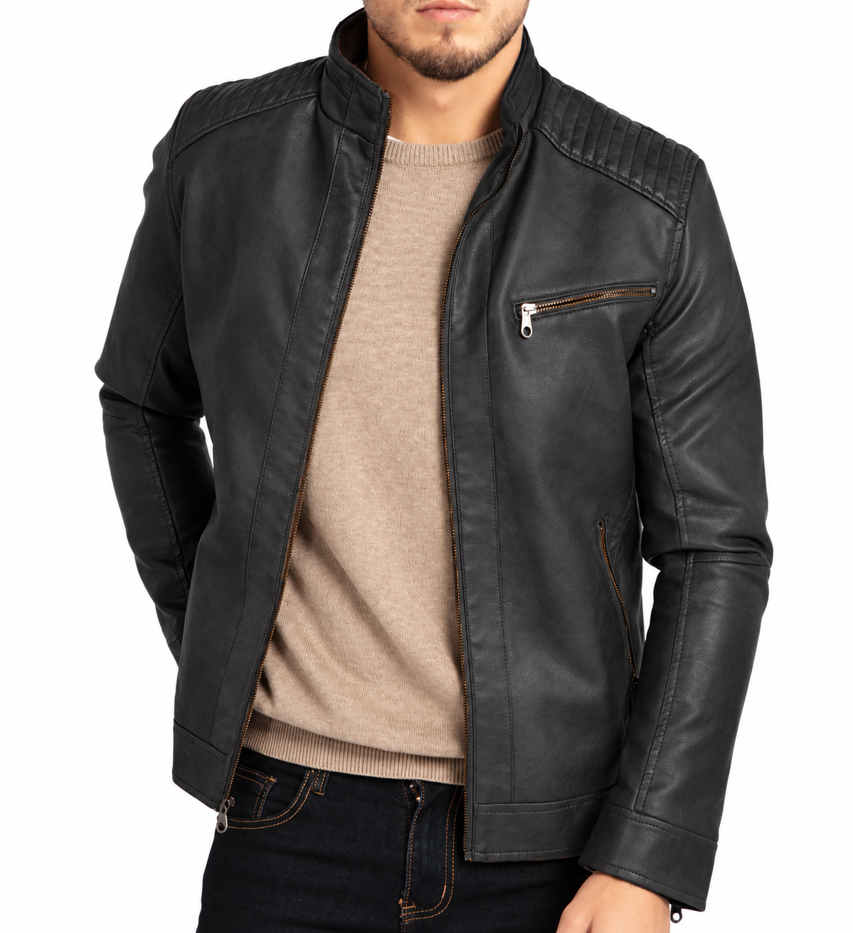Men's vegan leather jacket back view