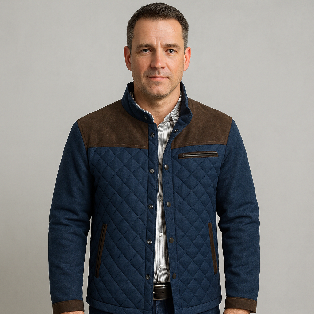Men's coat front view on model